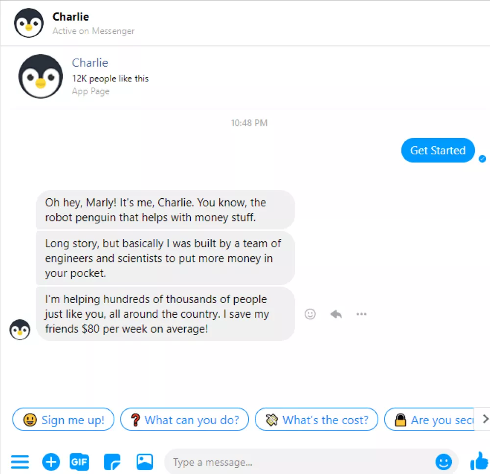 Charlie Review chat screenshot