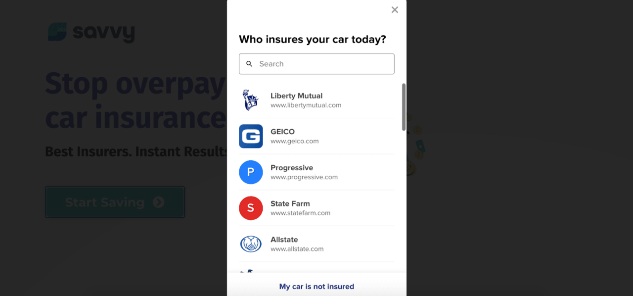 Savvy: My Experience Pricing Auto Insurance with Savvy - Select your current insurer