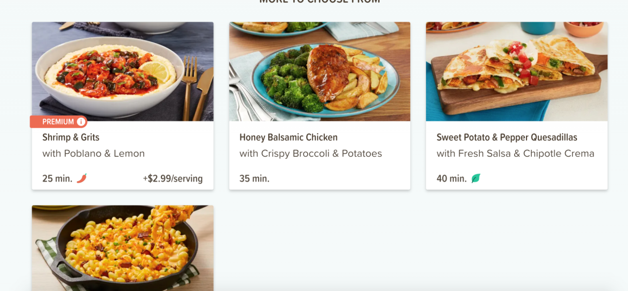 EveryPlate Review - Meal options