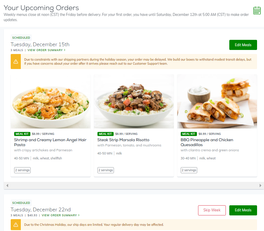 Looking For  Best Meal Delivery Service? Try Home Chef - Upcoming order